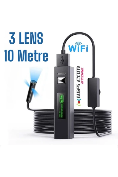 WIWOCAM 3 Lensli WİFİ Özellikli Tamirci Kamerası 10 Metre Sert Kablo