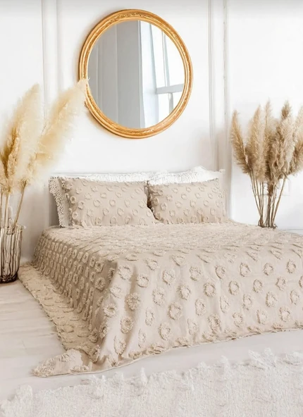 Ponpon 3 Parça Çift Kişilik Yatak Örtüsü - 2