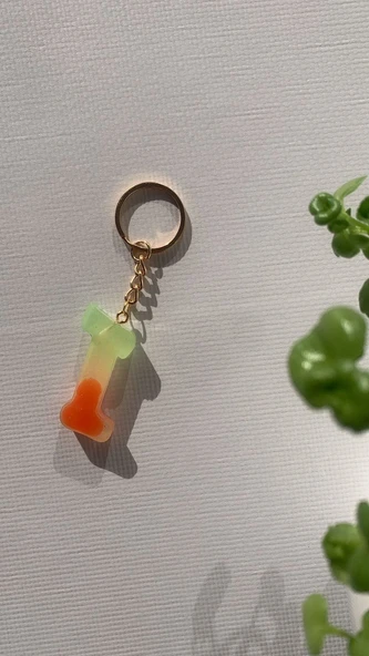 Rengarenk I Harf Şekilli Gold Aksesuarlı Anahtarlık Epoksi El Yapımı Hediyelik - Resim 5