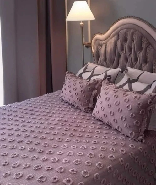 Ponpon 3 Parça Çift Kişilik Yatak Örtüsü - 5