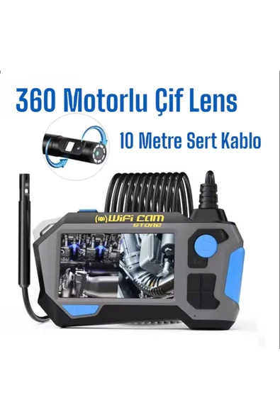 WIWOCAM 360Rotasyon Motorlu 10 Metre Çift Lensli Sert Kablolu 1080P Ekranlı Tamirci Kamerası
