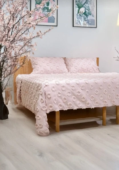 Ponpon 3 Parça Çift Kişilik Yatak Örtüsü - 6