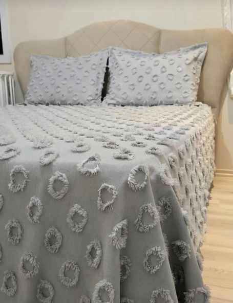 Ponpon 3 Parça Çift Kişilik Yatak Örtüsü - 4