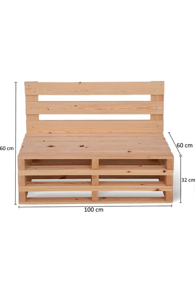 Promasif Palet Koltuk Sırt Destekli Bahçe Mobilyası 32X60X100 cm ürün görseli