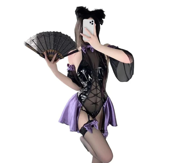 Anime Cosplay Kostüm, Kadın Cosplay Geyşa, Pijama Çin Cheongsam Japon Geyşa Dans İç Çamaşırı, Kadın Kostüm