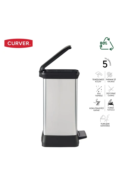 CURVER DecoBin 30L Metal Görünümlü, Yumuşak kapanan, Pedallı, 1. Sınıf Plastik, Çöp Kovası - 5