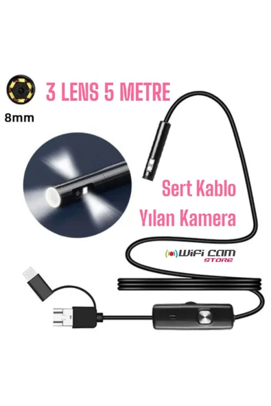 WIWOCAM 3 Lensli Android Tamirci Kamerası 5 Metre Sert Kablo