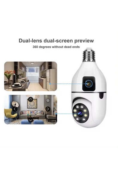 RAYNOX RX-TYS202 Çift kameralı ampule takılabilir Kablosuz uzaktan izleme Wifi Güvenlik Kamerası - 4