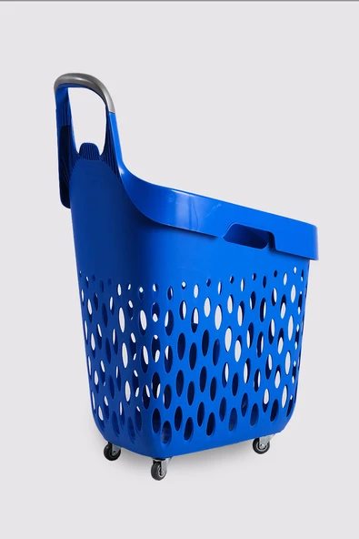 Tekerlekli Market Sepeti (Tekerlekli Alışveriş Sepeti Gri Saplı Bölmeli ) 73 L Mavi - 4
