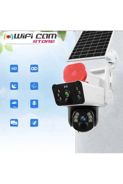 WİFİCAM 4G Çift Kameralı Sirenli Hareket Takipli Sim Kart İle Çalışan Solar Kamera - 3