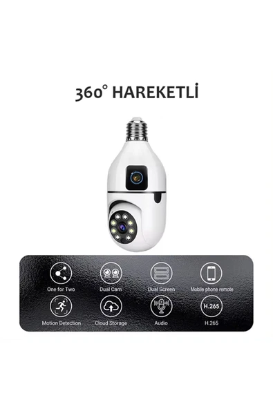 RAYNOX RX-TYS202 Çift kameralı ampule takılabilir Kablosuz uzaktan izleme Wifi Güvenlik Kamerası - 2