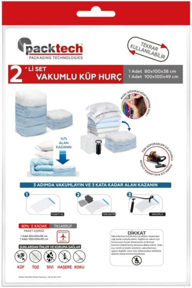 Packtech Küp Vakumlanabilir Torba Hurç 2'li Set - 4