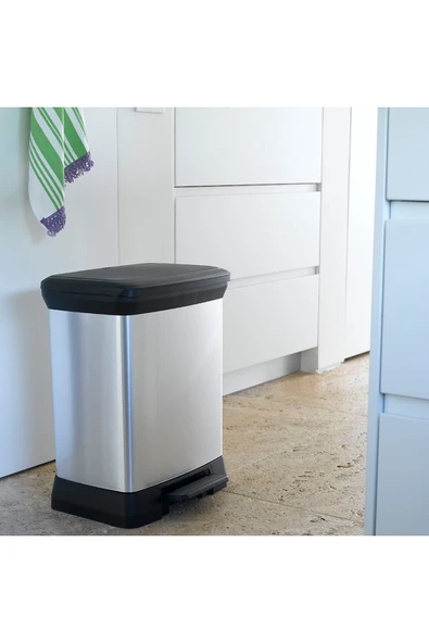 CURVER DecoBin 30L Metal Görünümlü, Yumuşak kapanan, Pedallı, 1. Sınıf Plastik, Çöp Kovası - 8