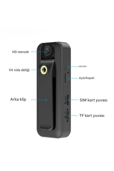 WİFİCAM Sim Kartlı Yaka Kamerası Uzaktan İzlenebilir 4G Kamera - 6