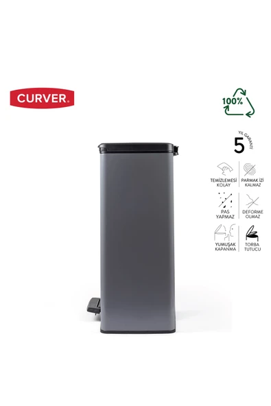 CURVER DecoBin 65L Gri, Yumuşak kapanan, Pedallı, 1. Sınıf Plastik, Çöp Kovası - 5