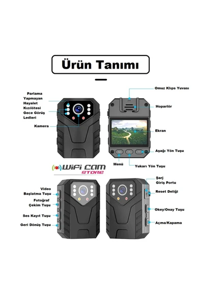 WİFİCAM Wifi Li Gece Görüşlü Ekranlı Yaka Kamerası - 8