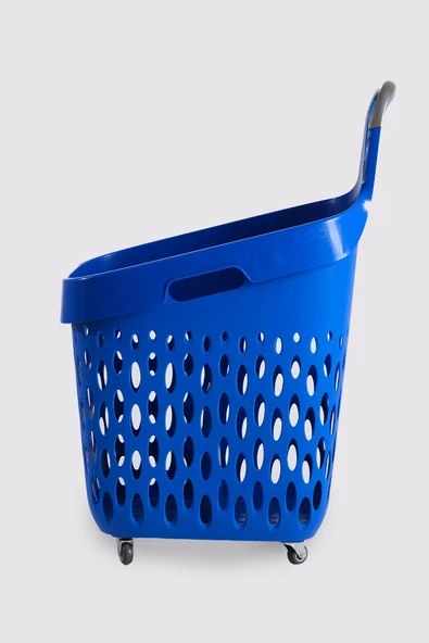 Tekerlekli Market Sepeti (Tekerlekli Alışveriş Sepeti Gri Saplı Bölmeli ) 73 L Mavi - 3