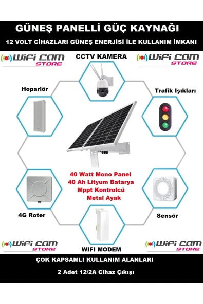 WİFİCAM Lityum Bataryalı Güneş Panel Seti 40 Watt-40 Amper - 2