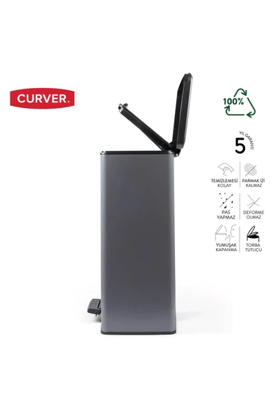 CURVER DecoBin 65L Gri, Yumuşak kapanan, Pedallı, 1. Sınıf Plastik, Çöp Kovası - 6