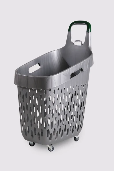 Tekerlekli Market Sepeti (Tekerlekli Alışveriş Sepeti Yeşil Saplı ) 73 L Gri ürün görseli