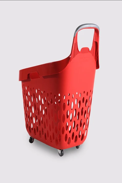 Tekerlekli Market Sepeti (Tekerlekli Alışveriş Sepeti Gri Saplı Bölmeli ) 73 L Kırmızı - 4