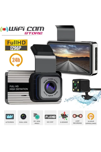 WIWOCAM 1080P 3 İnç Ekranlı Ultra Geniş Açı Lensli Full Hd Araç Kamerası