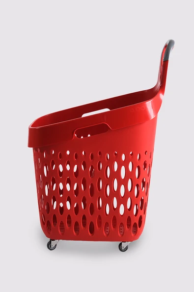 Tekerlekli Market Sepeti (Tekerlekli Alışveriş Sepeti Gri Saplı Bölmeli ) 73 L Kırmızı - 2