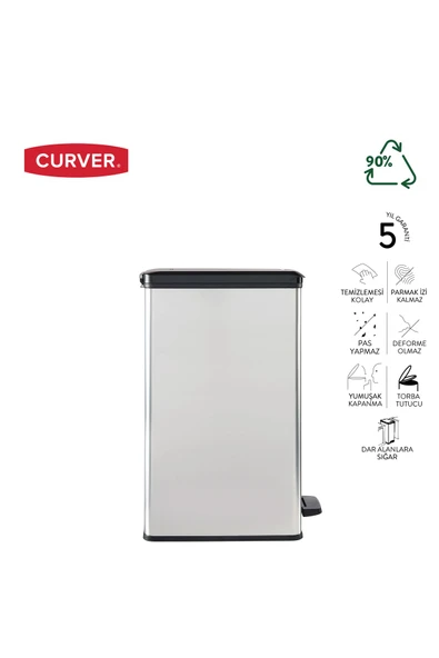 CURVER DecoBin Slim 40L Metal Görünümlü, Yumuşak kapanan, Pedallı, 1. Sınıf Plastik, Çöp Kovası - 2