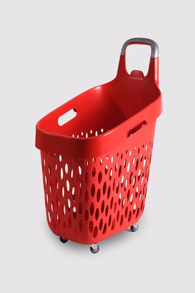Tekerlekli Market Sepeti (Tekerlekli Alışveriş Sepeti Gri Saplı Bölmeli ) 73 L Kırmızı - 1