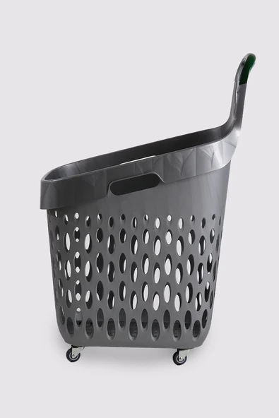 Tekerlekli Market Sepeti (Tekerlekli Alışveriş Sepeti Yeşil Saplı ) 73 L Gri - 2