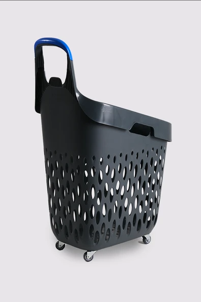 Tekerlekli Market Sepeti (Tekerlekli Alışveriş Sepeti Mavi Saplı ) 73 L Füme - 4