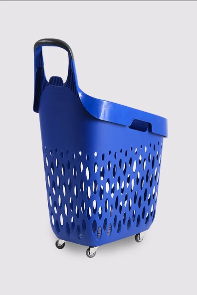 Tekerlekli Market Sepeti (Tekerlekli Alışveriş Sepeti Siyah Saplı ) 73 L Mavi - 4