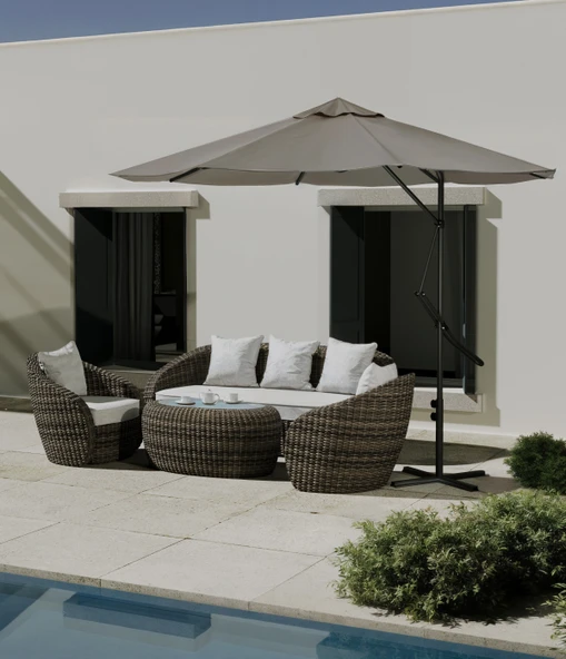 Kagu Bahçe Balkon Cafe Şemsiye 290x290 Cm Katlanır Kahve - 2