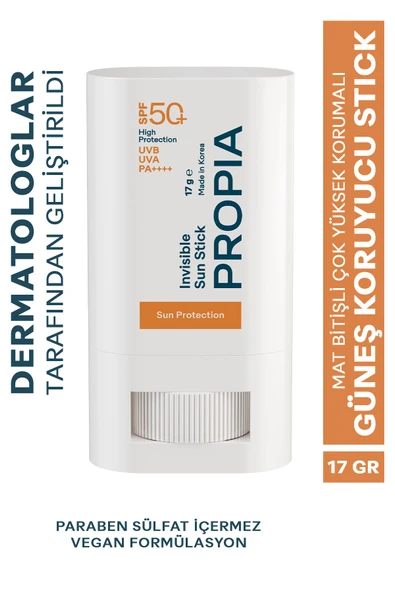 Propia Yüksek Güneş Koruma Faktörlü (SPF 50+, PA++++) Mat Bitişli Şeffaf Sun Stick 17 g (Yüz&Vücut)