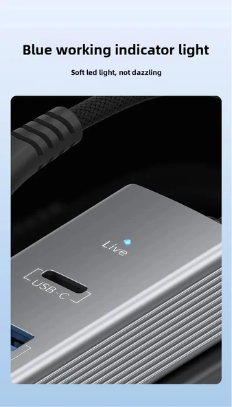 3 Portlu Ağ ve Veri Adaptörü: RJ45 LAN + USB 3.0 + Type-C Girişli | Metal Kasa - 7