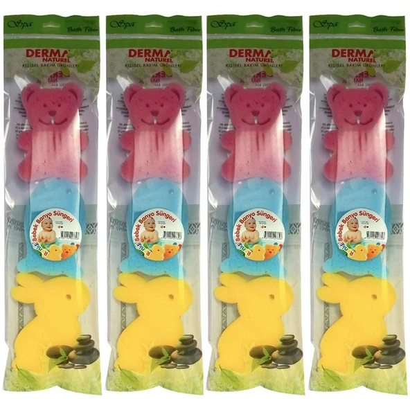 Derma Naturel 3 Lü Renkli Bebek Banyo Süngeri (4 Lü Set) ürün görseli