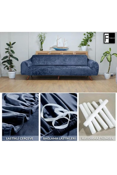 Home Kadife Geçirmeli Koltuk Örtü Seti 3+3 - 2