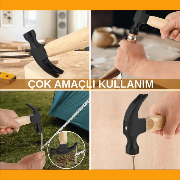 Beylini 320GR Profesyonel Ahşap Saplı Claw Çekiç 12 cm Çelik Baş Ergonomik Çivi Sökme Çakma Ergonomik Dayanıklı - 3