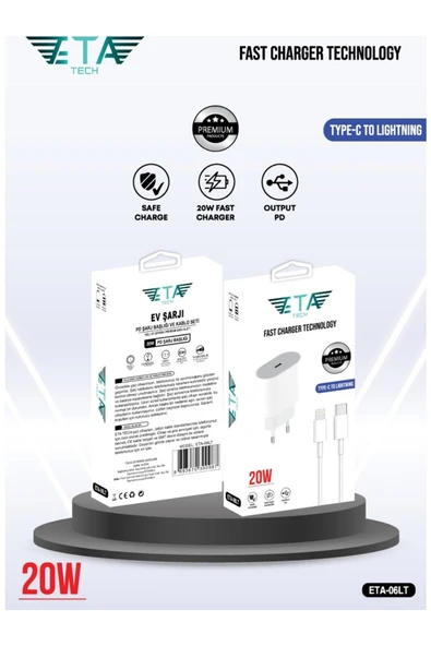 Eta Tech Apple iPhone Tüm Serilerle Uyumlu Hızlı Şarj Aleti Adaptör Kablo Plus 6 7 8 x 11 12 13 14 Pro Max ürün görseli 1