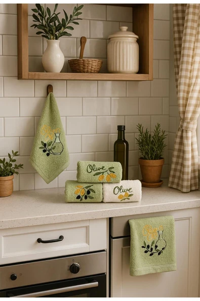 Home 6'Lı Zeytin Desenli Mutfak Havlusu