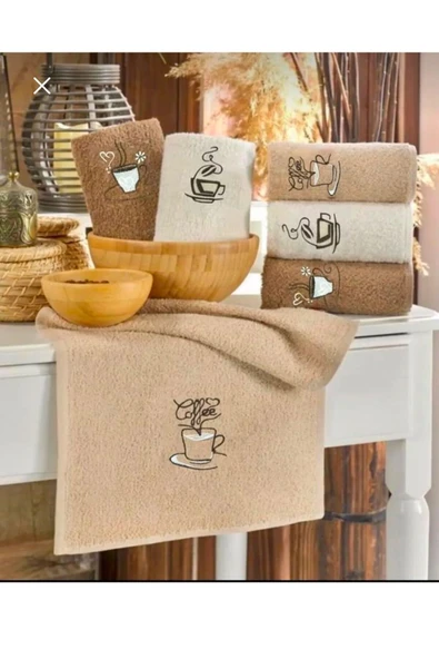 Home 6'lı Kahve Desenli Mutfak Havlusu