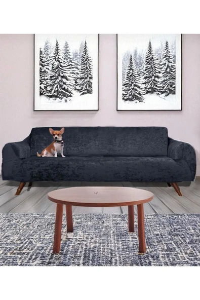 Home Geçirmeli Lastikli Kadife Koltuk Örtü Seti 3+3+1+1