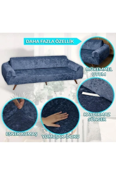 Home Kadife Geçirmeli Koltuk Örtü Seti 3+3