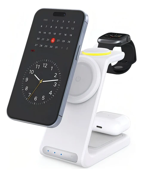 Gökkuşağı 20W Apple iPhone Airpds Watch / Android 3-In-1 Uyumlu Kablosuz Wireless Şarjlı Standı - 2