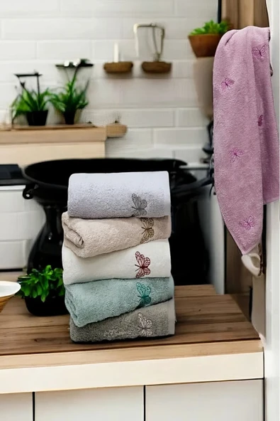 Home Kelebek Nakışlı Bambu 6'lı Mutfak Havlu Seti - 2