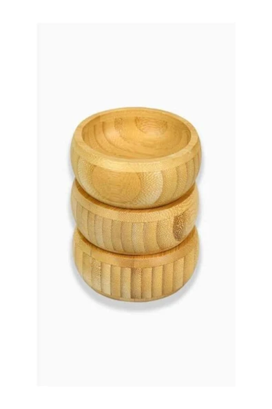 3 Lü Altlıklı Bambu Ağacından Bambu - Çerezlik - Sosluk- Lokumluk - Reçellik - Kahvaltılık - 2