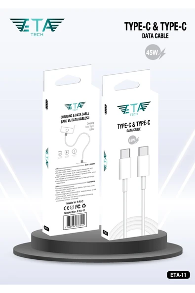 Eta Tech Iphone Uyumlu 15/16 Pro/max 45 Watt Yeni Nesil Usb-C To Usb-C Girişli Hızlı Şarj Kablosu