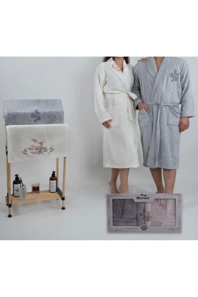 Home %100 Pamuklu Çift Kişilik Bornoz Takımı