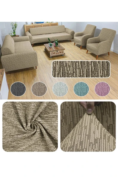 Home Geçirmeli Lastikli Koltuk Örtüsü Seti 3+3+1+1