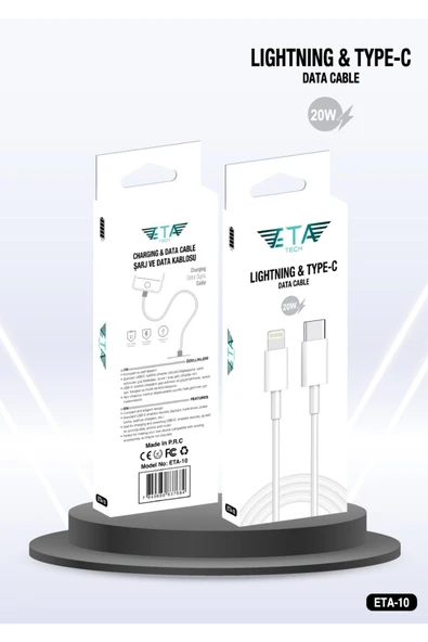 Eta Tech Apple iPhone 8 x Xs Xr 11 12 13 14 Pro Max Plus Uyumlu Hızlı Şarj Kablosu Type C To Lightning ürün görseli 1